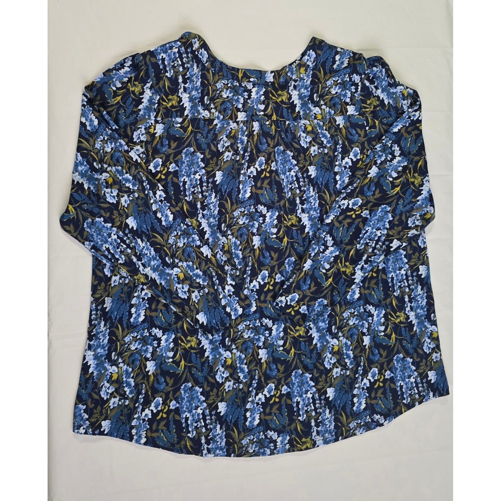 Lands End Womens 2X Blue Floral Tencel Modal Henley Long Sleeve Blouse Top NWT - Picture 11 of 16